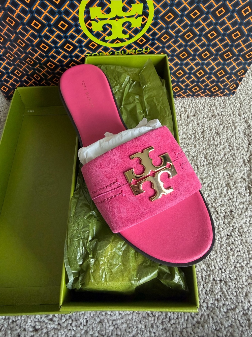 Tory Burch Everly Slide Suede Sandals Size 8 Fuchsia Pink